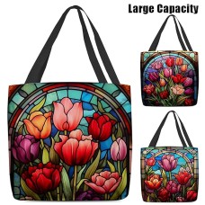 Women's Tote Shoulder Bag Canvas Tote Bag Polyester Shopping Daily Holiday Print Large Capacity Foldable Lightweight Flowers Pink Red Purple