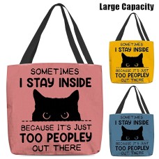 Women's Tote Shoulder Bag Canvas Tote Bag Polyester Outdoor Shopping Daily Print Large Capacity Foldable Lightweight Cat Letter Yellow Pink Blue