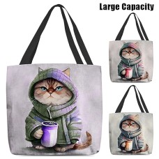 Women's Tote Shoulder Bag Canvas Tote Bag Polyester Shopping Daily Holiday Print Large Capacity Foldable Lightweight Cat Red Purple Orange