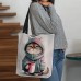 Women's Tote Shoulder Bag Canvas Tote Bag Polyester Shopping Daily Holiday Print Large Capacity Foldable Lightweight Cat Red Purple Orange