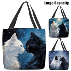 Women's Tote Shoulder Bag Canvas Tote Bag Polyester Shopping Daily Holiday Print Large Capacity Foldable Lightweight Cat Navy Blue Royal Blue Blue