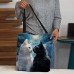 Women's Tote Shoulder Bag Canvas Tote Bag Polyester Shopping Daily Holiday Print Large Capacity Foldable Lightweight Cat Navy Blue Royal Blue Blue