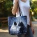 Women's Tote Shoulder Bag Canvas Tote Bag Polyester Shopping Daily Holiday Print Large Capacity Foldable Lightweight Cat Navy Blue Royal Blue Blue