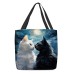 Women's Tote Shoulder Bag Canvas Tote Bag Polyester Shopping Daily Holiday Print Large Capacity Foldable Lightweight Cat Navy Blue Royal Blue Blue