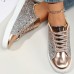 Women's Sneakers Plus Size Platform Sneakers Outdoor Daily Color Block Summer Sequin Flat Heel Elegant Casual Minimalism Walking PU Lace-up Black Pink Gold