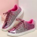 Women's Sneakers Plus Size Platform Sneakers Outdoor Daily Color Block Summer Sequin Flat Heel Elegant Casual Minimalism Walking PU Lace-up Black Pink Gold