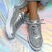 Women's Sneakers Bling Bling Shoes Plus Size Platform Sneakers Outdoor Daily Summer Winter Platform Round Toe Fashion Sporty Casual Walking Glitter PU Lace-up Silver