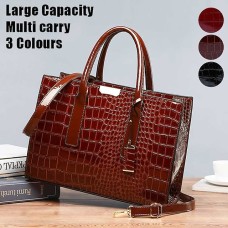 Women's Handbag Crossbody Bag Shoulder Bag Boston Bag PU Leather Office Daily Holiday Zipper Large Capacity Waterproof Durable Solid Color Crocodile Patchwork dark brown claret Black