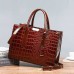 Women's Handbag Crossbody Bag Shoulder Bag Boston Bag PU Leather Office Daily Holiday Zipper Large Capacity Waterproof Durable Solid Color Crocodile Patchwork dark brown claret Black