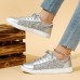 Women's Sneakers Bling Bling Shoes Plus Size Platform Sneakers Outdoor Daily Solid Color Rhinestone Buckle Flat Heel Fashion Sporty Preppy Glitter Lace-up Silver Gold