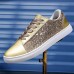 Women's Sneakers Bling Bling Shoes Plus Size Platform Sneakers Outdoor Daily Solid Color Rhinestone Buckle Flat Heel Fashion Sporty Preppy Glitter Lace-up Silver Gold