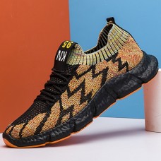 Men's Sneakers Flyknit Shoes Walking Vintage Casual Outdoor Daily Knit Warm Height Increasing Comfortable Lace-up Blue Orange Fall Winter