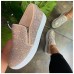 Women's Sneakers Slip-Ons Bling Bling Shoes Plus Size Sparkling Shoes Outdoor Daily Summer Rhinestone Flat Heel Round Toe Fashion Sporty Casual Walking Polyester Loafer Black Gold Rose Pink