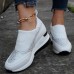 Women's Sneakers Plus Size Comfort Shoes Daily Indoor Solid Color Rhinestone Wedge Heel Round Toe Fashion Sporty Casual Faux Leather Loafer Black Pink