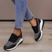 Women's Sneakers Plus Size Comfort Shoes Daily Indoor Solid Color Rhinestone Wedge Heel Round Toe Fashion Sporty Casual Faux Leather Loafer Black Pink