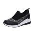 Women's Sneakers Plus Size Comfort Shoes Daily Indoor Solid Color Rhinestone Wedge Heel Round Toe Fashion Sporty Casual Faux Leather Loafer Black Pink