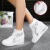 Women's Sneakers Height Increasing Shoes Platform Sneakers Comfort Shoes Daily Solid Color Plaid Embroidered Summer Satin Flower Lace Lace-up Wedge Heel Hidden Heel Round Toe Elegant Fashion Sporty