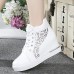 Women's Sneakers Height Increasing Shoes Platform Sneakers Comfort Shoes Daily Solid Color Plaid Embroidered Summer Satin Flower Lace Lace-up Wedge Heel Hidden Heel Round Toe Elegant Fashion Sporty