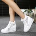 Women's Sneakers Height Increasing Shoes Platform Sneakers Comfort Shoes Daily Solid Color Plaid Embroidered Summer Satin Flower Lace Lace-up Wedge Heel Hidden Heel Round Toe Elegant Fashion Sporty