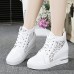 Women's Sneakers Height Increasing Shoes Platform Sneakers Comfort Shoes Daily Solid Color Plaid Embroidered Summer Satin Flower Lace Lace-up Wedge Heel Hidden Heel Round Toe Elegant Fashion Sporty