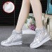 Women's Sneakers Height Increasing Shoes Platform Sneakers Comfort Shoes Daily Solid Color Plaid Embroidered Summer Satin Flower Lace Lace-up Wedge Heel Hidden Heel Round Toe Elegant Fashion Sporty