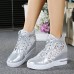 Women's Sneakers Height Increasing Shoes Platform Sneakers Comfort Shoes Daily Solid Color Plaid Embroidered Summer Satin Flower Lace Lace-up Wedge Heel Hidden Heel Round Toe Elegant Fashion Sporty