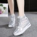 Women's Sneakers Height Increasing Shoes Platform Sneakers Comfort Shoes Daily Solid Color Plaid Embroidered Summer Satin Flower Lace Lace-up Wedge Heel Hidden Heel Round Toe Elegant Fashion Sporty