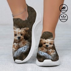 Women's Sneakers Yorkshire Terrier Puppy in Blanket 3D Graphic Print Breathable and Soft Fly Knit Sneakers