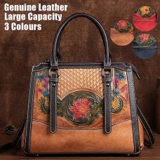 Women's Handbag Crossbody Bag Shoulder Bag Boston Bag Leather Party Daily Holiday Zipper Embossed Large Capacity Waterproof Durable Flower Folk Vintage black Vintage brown Vintage red