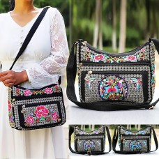 Women's Crossbody Bag Shoulder Bag Hobo Bag Canvas Shopping Daily Embroidery Zipper Large Capacity Foldable Lightweight Flower Folk Red Blue Purple