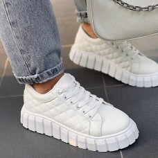 Women's Sneakers Plus Size Height Increasing Shoes Platform Sneakers Outdoor Daily Summer Winter Platform Round Toe Fashion Sporty Casual Walking PU Lace-up Black White