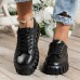 Women's Sneakers Plus Size Height Increasing Shoes Platform Sneakers Outdoor Daily Summer Winter Platform Round Toe Fashion Sporty Casual Walking PU Lace-up Black White