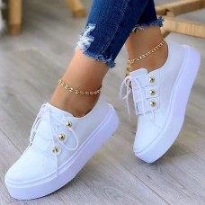 Women's Sneakers Plus Size Canvas Shoes White Shoes Outdoor Daily Walking Solid Colored Summer Spring Fall Rivet Flat Heel Round Toe Sporty Classic Casual Walking PU Leather Lace-up Black White Pink