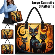 Women's Handbag Tote Boston Bag Polyester Shopping Daily Holiday Print Large Capacity Lightweight Cat Earth Yellow Black / Yellow Yellow