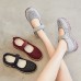 Women's Sneakers Slip-Ons Comfort Shoes Daily Walking Solid Color Summer Flat Heel Round Toe Casual Minimalism Tissage Volant Magic Tape Black Red Grey