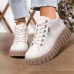 Women's Sneakers Boots White Shoes High Top Sneakers Daily Solid Color Fleece Lined Booties Ankle Boots Winter Flat Heel Round Toe Plush Casual Minimalism Running Walking PU Lace-up Black White