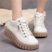 Women's Sneakers Boots White Shoes High Top Sneakers Daily Solid Color Fleece Lined Booties Ankle Boots Winter Flat Heel Round Toe Plush Casual Minimalism Running Walking PU Lace-up Black White