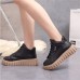 Women's Sneakers Boots White Shoes High Top Sneakers Daily Solid Color Fleece Lined Booties Ankle Boots Winter Flat Heel Round Toe Plush Casual Minimalism Running Walking PU Lace-up Black White