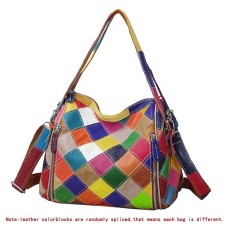 Women's Top Handle Bag Leather Cowhide Outdoor Event / Party Office & Career Plaid Split Joint Vintage Rainbow 1 Black