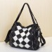 Women's Top Handle Bag Leather Cowhide Outdoor Event / Party Office & Career Plaid Split Joint Vintage Rainbow 1 Black