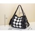 Women's Top Handle Bag Leather Cowhide Outdoor Event / Party Office & Career Plaid Split Joint Vintage Rainbow 1 Black