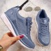 Women's Sneakers Plus Size Height Increasing Shoes Platform Sneakers Outdoor Daily Color Block Summer Platform Wedge Heel Round Toe Fashion Sporty Casual Walking Faux Leather Lace-up Dark Grey Blue