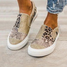 Women's Canvas Shoes Animal Print Plus Size Slip-on Sneakers Outdoor Office Work Color Block Jeans Summer Flat Heel Round Toe Sporty Casual Walking Canvas Loafer Black khaki Gray