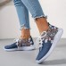 Women's Ethnic Tribal Knit Graphic Print Navy Blue Lightweight Breathable and Soft Lace-Up Flyknit Sneakers