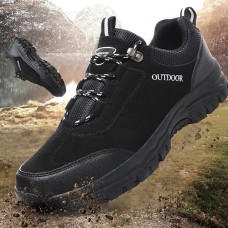 Men's Sneakers Plus Size Trekking Shoes Hiking Sporty Casual British Outdoor Daily PU Breathable Comfortable Slip Resistant Lace-up Black Brown Gray Spring Fall