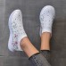 Women's Sneakers Flats Slip-Ons Plus Size Flyknit Shoes Outdoor Daily Solid Color Summer Rhinestone Flat Heel Round Toe Casual Comfort Minimalism Walking Tissage Volant Loafer White & Red White Yellow