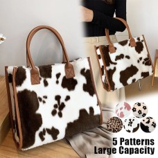 Women's Handbag Tote Fluffy Bag Faux Fur Shopping Daily Holiday Large Capacity Leopard Cow Print Leopard Print Black and white flowers black and white cow pattern