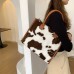 Women's Handbag Tote Fluffy Bag Faux Fur Shopping Daily Holiday Large Capacity Leopard Cow Print Leopard Print Black and white flowers black and white cow pattern