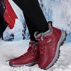 Women's Sneakers Boots Snow Boots Plus Size Hiking Boots Daily Walking Solid Color Fleece Lined Booties Ankle Boots Winter Wedge Heel Round Toe Sporty Plush Casual Running Hiking Walking Faux Leather