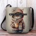 Women's Crossbody Bag Shoulder Bag Fluffy Bag Polyester Shopping Daily Holiday Print Large Capacity Lightweight Durable Cat Pink Blue Khaki